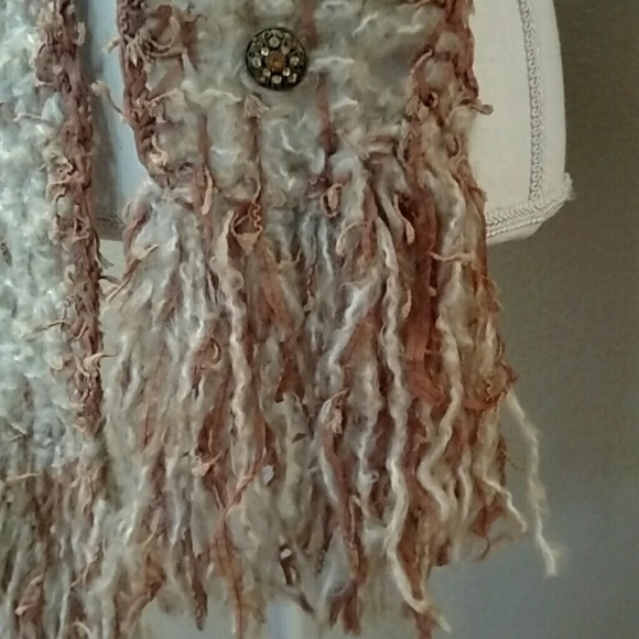Hand Crafted Soft Knit Scarf Wrap Rust And Cream Fringe Bottom Fall Winter New - Picture 3 of 6